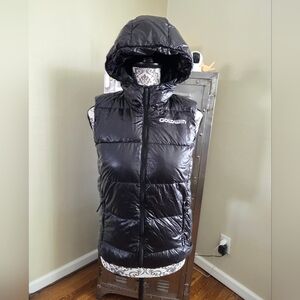 Goldwin Down Insulated Black Full Zip Lightweight Hooded Puffer Vest Womens MINT